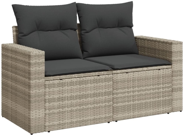 vidaXL Gartensofa mit Kissen 2-Sitzer Hellgrau Poly Rattan 366184