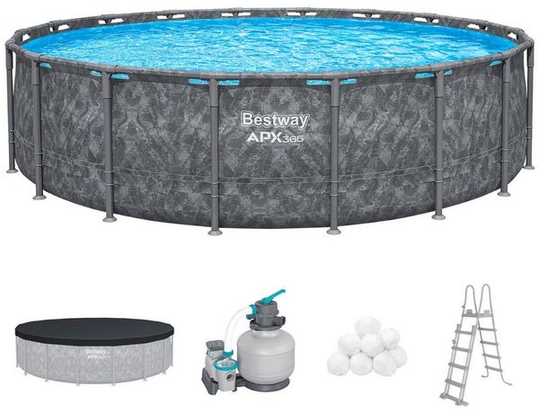 Bestway Framepool APX365™ Winterfest (Set, Inkl. Sandfilteranlage, Filterbälle, Sicherheitsleiter, Abdeckplane), Ø 549x132 cm