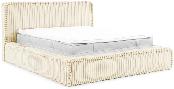 MEBLINI Polsterbett 120x200 mit Lattenrost ohne Matratze - MESUT - Creme Cordstoff - Bubble Bett - Cloud Bett - Marshmallow Bed - Kopfteil Bett mit Stauraum