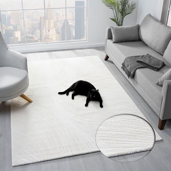 Vimoda Teppich Wohnzimmer Teppich Boho Design Unifarbe Hoch-Tief-Effekt, Rechteckig, Höhe: 6 mm, Teppich 3D Hoch-Tief-Effekt Modern für Esszimmer, Flur & Schlafzimmer