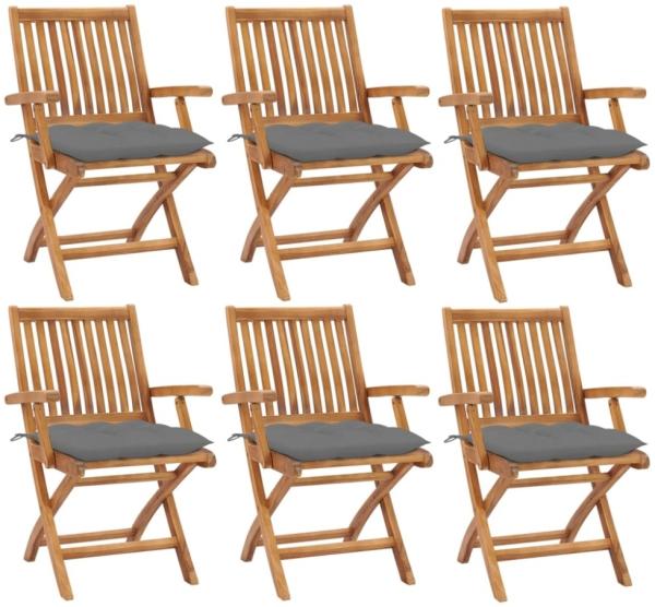 vidaXL Klappbare Gartenstühle mit Kissen 6 Stk. Massivholz Teak 3072766