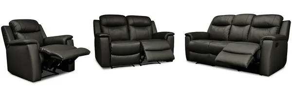 Vente-unique - EVASION Sofa and armchair set Leder Schwarz - B 96 cm x H 100 cm x L 205 cm165 cm95 cm