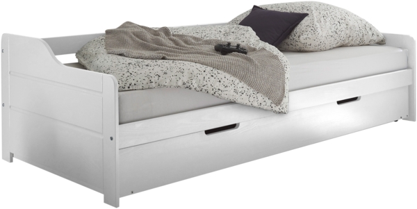 Bett >Jesse< 2x 90x200cm Liegefläche, Kiefer weiß teilmassiv - 203,6x60x97cm BxHxT