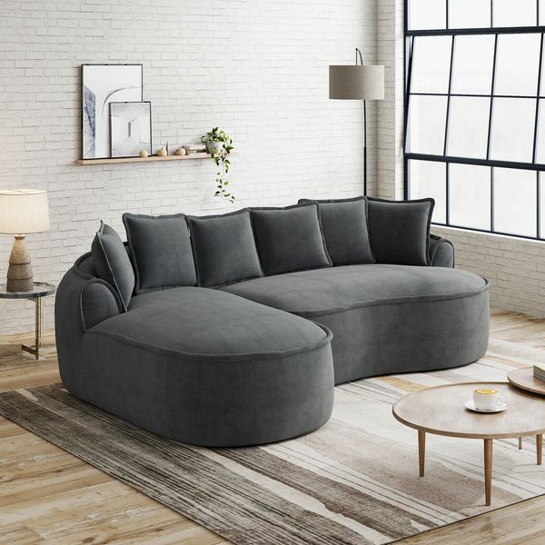 3-Sitzer Sofa 252x164x67 cm aus Chenille-Stoff rahmenlos multifunktional, grau