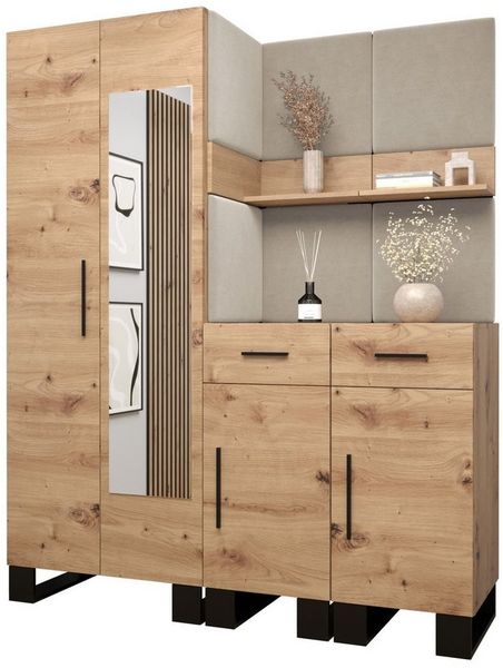 ABIKS MÖBEL Garderoben-Set ARTIN Set 15 Garderobe mit gepolsterten Paneelen, Industriell Design
