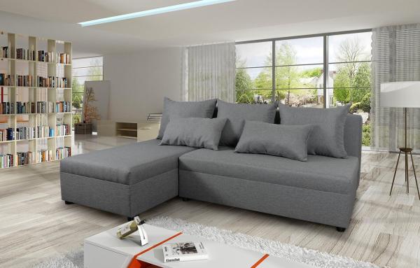 Ecksofa Pono mit Schlaffunktion und Bettkasten - L-Form Couch, Couchgarnitur, Eckcouch, Sofa, Bettsofa, L-Form Couch, Schlafsofa (Grau (Sawana 21))