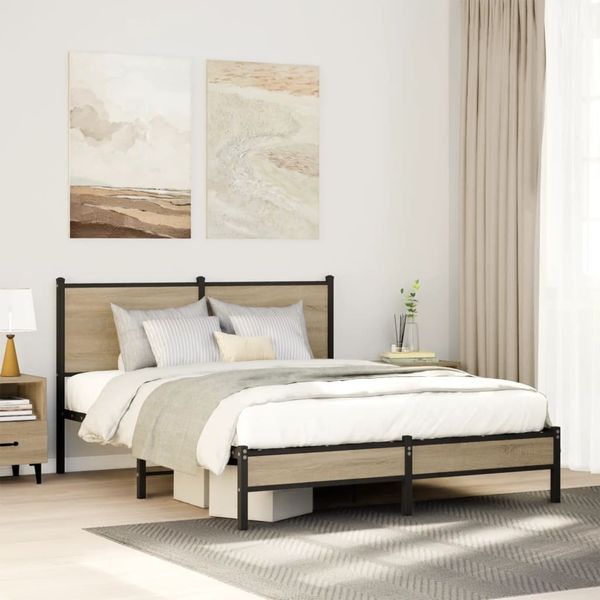 vidaXL Metallbett ohne Matratze Sonoma-Eiche 140x200 cm 4007869
