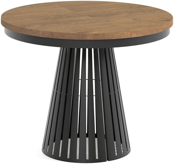 MEBLINI Esstisch Rund Ausziehbar aus Metall - 100-176x76 cm - CONEY - Lefkas Eiche/Schwarz Matt - Loft - Esszimmertisch Modern - Küchentisch - Ausziehtisch - Round Dining Table