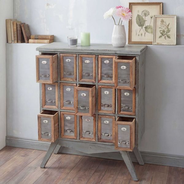 Apotheker-Schrank HWC-A43, Tanne Holz massiv, Vintage Shabby-Look 94 x 73 x 32 cm