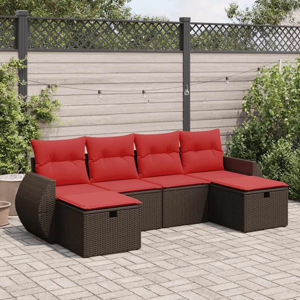 vidaXL 6-tlg. Garten-Sofagarnitur mit Kissen Braun Poly Rattan 3325630