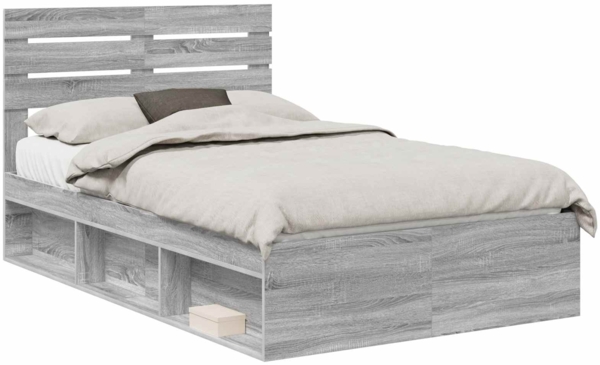 vidaXL Bettrahmen Graues Sonoma 135 x 190 cm Massives Kiefernholz 3411428