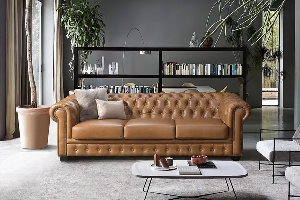 Vente-unique - BRENTON Sofa Leder Braun - B 99 cm x H 73 cm x L 240 cm