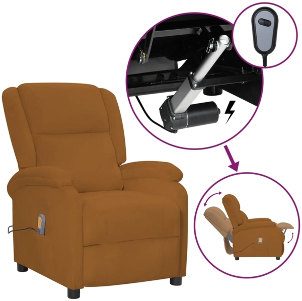 vidaXL Massagesessel Elektrisch Braun Samt 3098412