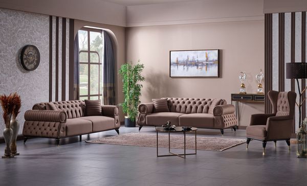 Sitzgruppe/Sofa Set - Wohnzimmergarnitur "Bellina" 3+3+1-Braun