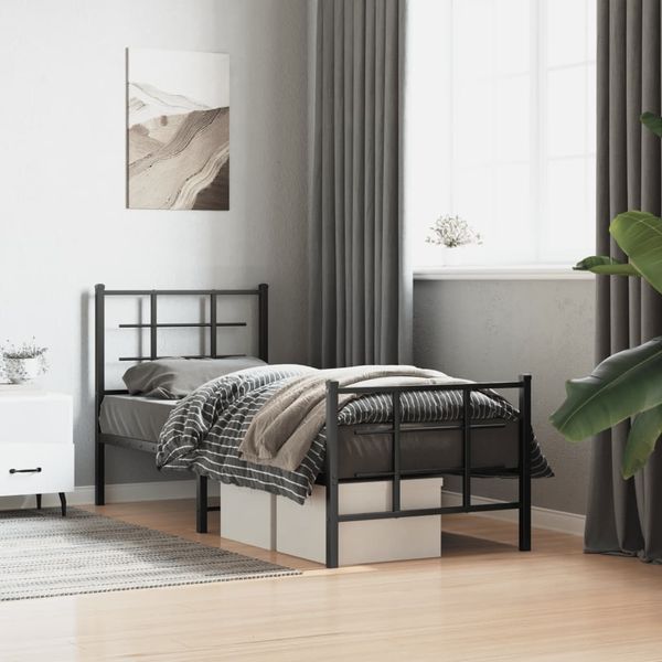 vidaXL Bettgestell mit Kopf- und Fußteil Metall Schwarz 75x190 cm 355569