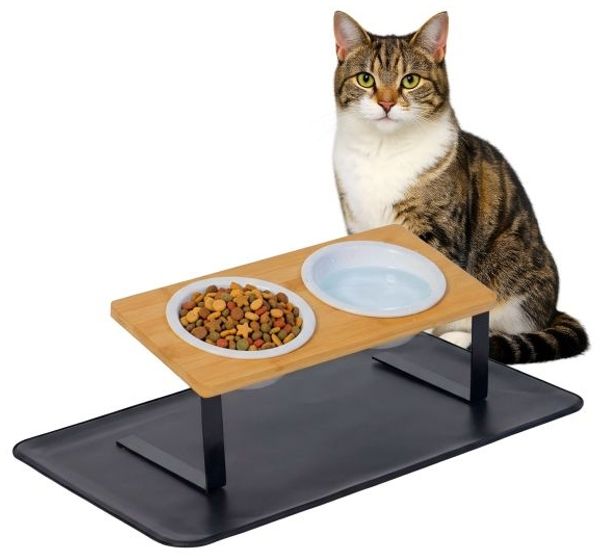 Relaxdays Katzennapf erhöht Keramik mit Unterlage