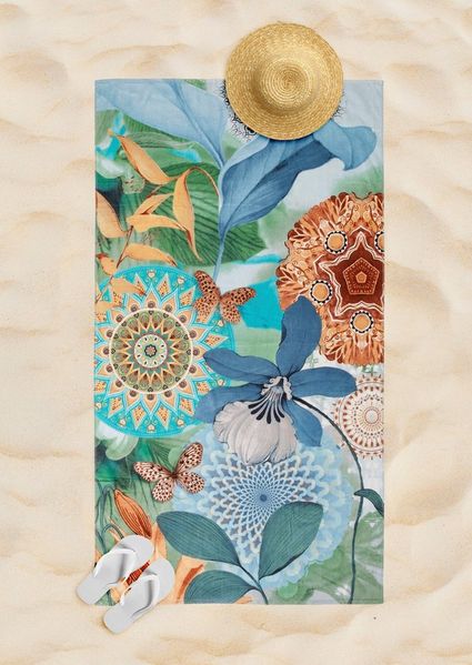 hip Strandtuch Zephir, Frotteevelours (Packung, 1-St), 100% Baumwolle, Velours, 100x180, Weich, Strand, Mandala, Blumen, Grün
