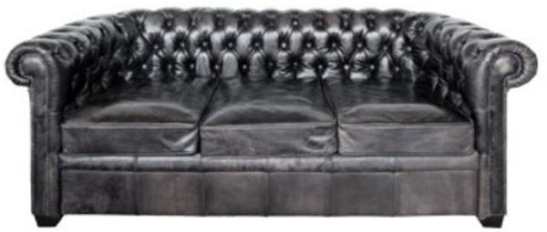 Casa Padrino Luxus Chesterfield Büffelleder Sofa Vintage Schwarz 222 x 92 x H. 73 cm