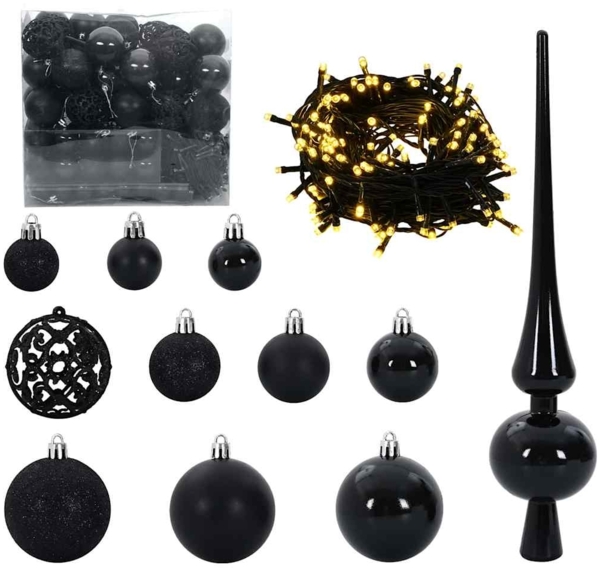 vidaXL Weihnachtskugel-Set mit 300 LEDs 120 pcs Schwarz Kunststoff 42018828