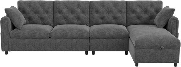 4-Sitzer Ecksofa B 281 x T 132 x H 86 cm aus Samt mit Schlaffunktion und Stauraum Bild 6