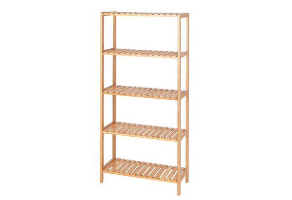 dibea Bambusregal mit 5 verstellbaren Ablageflächen Schuhschrank Badezimmerregal Wohnzimmerregal Standregal Badregal Bücherregal Küchenregal zu Regalwand kombinierbar 60 x 26 x 130 cm, naturfarben