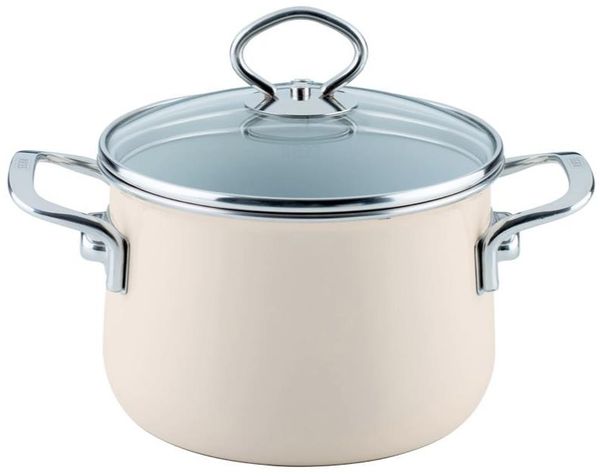 Riess Nouvelle Avorio Fleischtopf mit Glasdeckel Ø16cm, 2 Liter Emaille extrastark