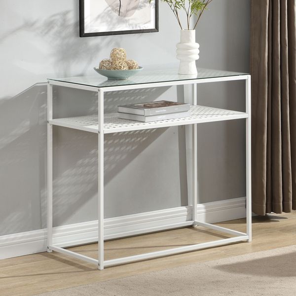 FineBuy Konsolentisch Glas Metall 80x40x77 cm Flurtisch Schmal, Ablagetisch Eingangsbereich mit Glasplatte & Metallgestell, Design Glastisch mit Ablage