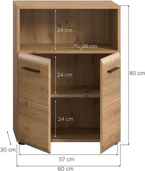 Standschrank breit (B/H/T: 60x80x30 cm) in Artisan Oak Nachbildung und Artisan Oak Nachbildung Bild 4