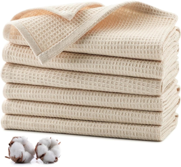 Jogoico Geschirrtücher 6er Set 100% Baumwolle Beige 35x35cm