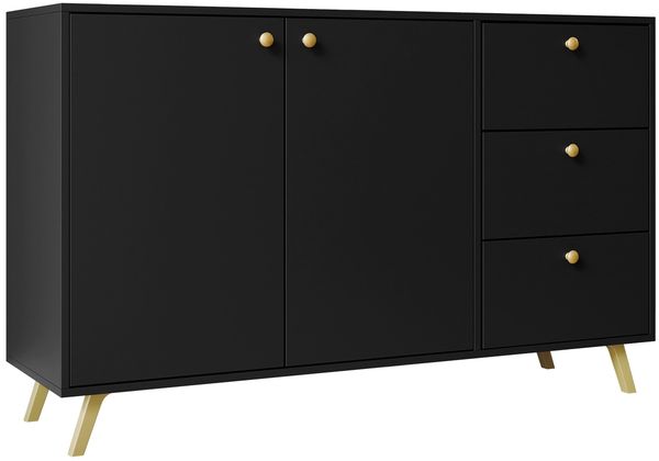 Kommode Salezto 2D3S mit 2 Drehtüren und 3 Schubladen (Farbe: Schwarz) Bild 3