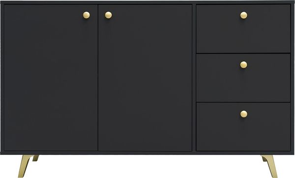 Kommode Salezto 2D3S mit 2 Drehtüren und 3 Schubladen (Farbe: Schwarz) Bild 5