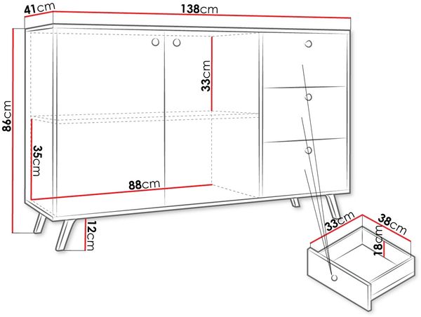 Kommode Salezto 2D3S mit 2 Drehtüren und 3 Schubladen (Farbe: Schwarz) Bild 8