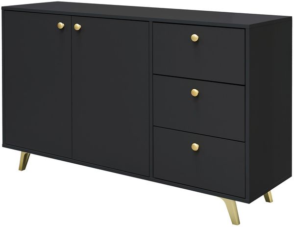 Kommode Salezto 2D3S mit 2 Drehtüren und 3 Schubladen (Farbe: Schwarz) Bild 4