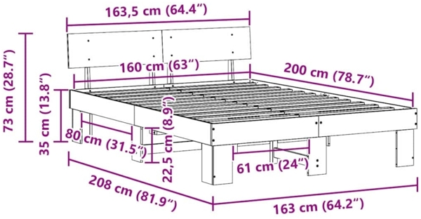 vidaXL Bettrahmen mit Kopfteil Weiß 160 x 200 cm Massives Kiefernholz 872561 Bild 9