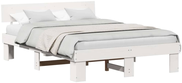 vidaXL Bettrahmen mit Kopfteil Weiß 160 x 200 cm Massives Kiefernholz 872561 Bild 2