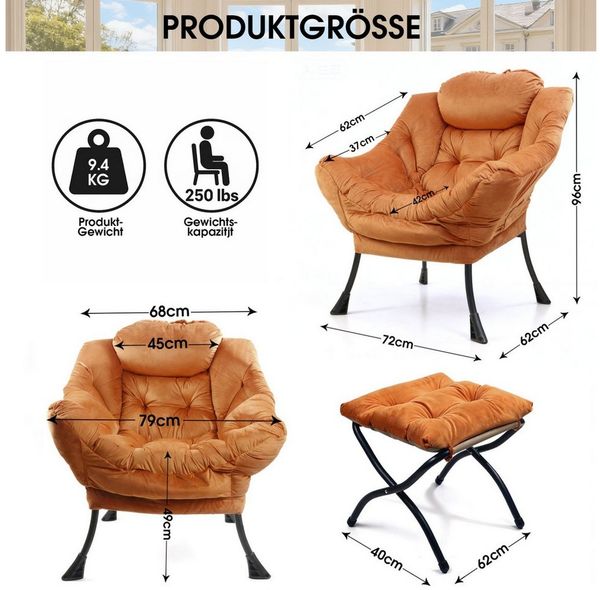 ANYSUN Loungesessel Gemütliches Relaxsessel mit Hocker:Sanftes Design,praktische Ergonomie (Seitentasche (Handy), Hocker als Fußbank/Kindersitz), Loungesessel,Fernsehsessel, Ohrensessel für Wohnzimmer, Schlafzimmer