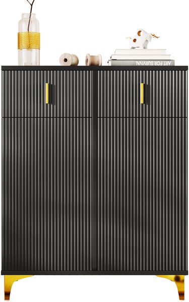 Eleganter Sideboard/Schuhschrank mit Strukturpaneelen, verstellbaren Einlegeböden und vergoldeten Verzierungen, mit Schubladen