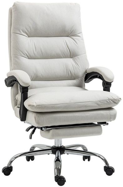 MC Star Bürostuhl mit Massagefunktion, mit 135° neigbaren Rückenlehne, höhenverstellbar (Belastung 120 kg Kunstleder 65x72x109-117cm Cremeweiß)