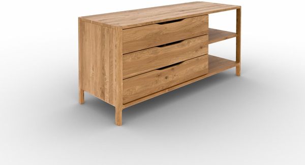 Kommode Swig aus Wildeiche massiv geölt 140x50 cm mit 3 Schubladen und 2 Fächern