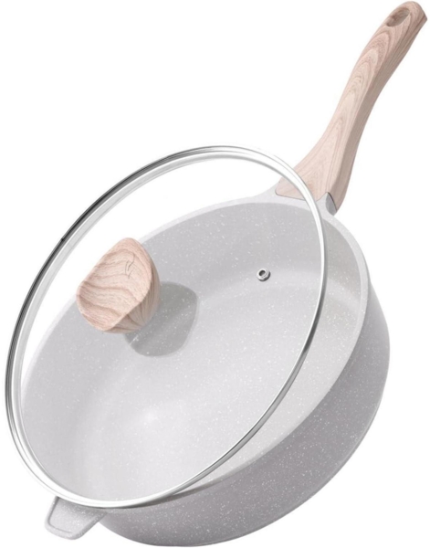 Keramik Bratpfanne 28cm Induktion Antihaft Tiefe Pfanne Holzgriff Deckel