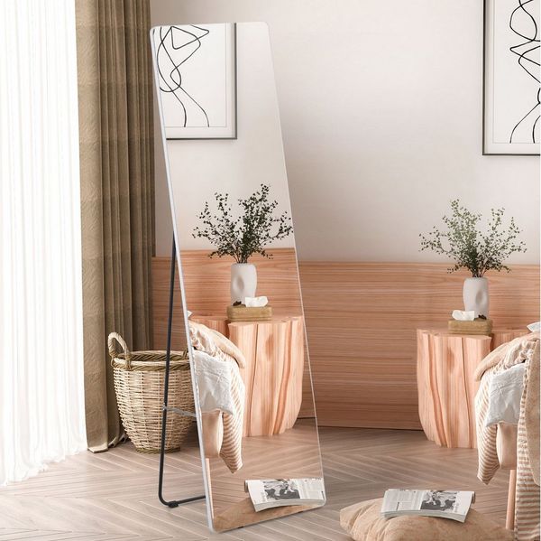 HOMCOM Standspiegel Wandspiegel mit Ständer (Ganzkörperspiegel, 1-St, Stehspiegel), Silber 45 x 37 x 158,5 cm