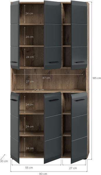 Mehrzweckschrank (B/H/T: 90x185x30 cm) in schwarz matt und Nox Oak Nachbildung Bild 4