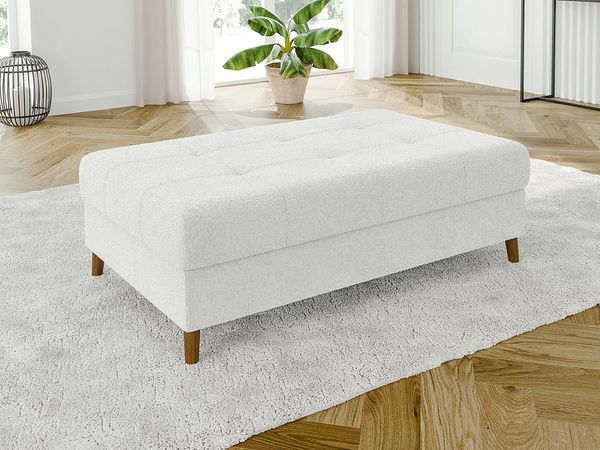 S-Style Möbel Polsterhocker Leif mit Braun Holzfüßen im skandinavischen Stil aus Boucle-Stoff, mit Wellenfederung