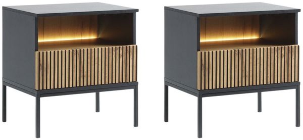 MOEBLO Nachttisch Sentino S54 LED (Nachttisch 2er Set mit gefrästen Fronten und LED-Beleuchtung Nachttisch Nachtkommode Nachtschrank Nachtkonsole Beistelltisch Schlafzimmer, 2-St), (HxBxT):56x54x39 cm
