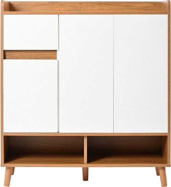 KLAM HOME Schuhschrank Schuhregal Kommode Sideboard mit verstellbaren Einlegeböden 99*35*90cm (für Single-Wohn- und Familiennutzung) mit Massivholzbeinen 1 Schublade Bietet Platz für 12 Paar Schuhe