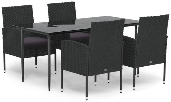 vidaXL 5-tlg. Garten-Essgruppe mit Kissen Schwarz Poly Rattan 3156786