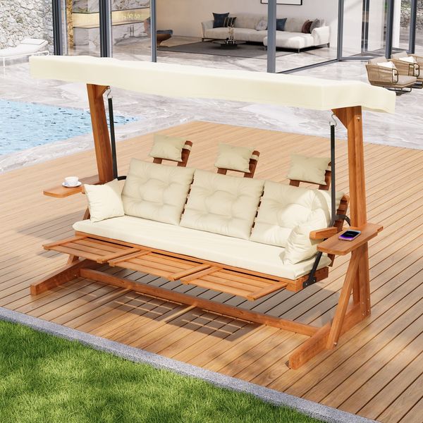 Merax Hollywoodschaukel, Garten Möbel Robuste Gartenschaukel, Auflagen und Zierkissen, Polyester Dach, Trittbrett