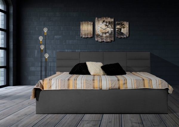 Halmon Schlafkomfort Betten Polsterbett Madera (Mit Stauraum unter der Liegefläche, erhältlich in 6 Größen und 5 modernen Farben mit oder ohne Matratze), 100 cm Kopfteilhöhe, inkl. Lattenrost bei Ausführung mit Matratze