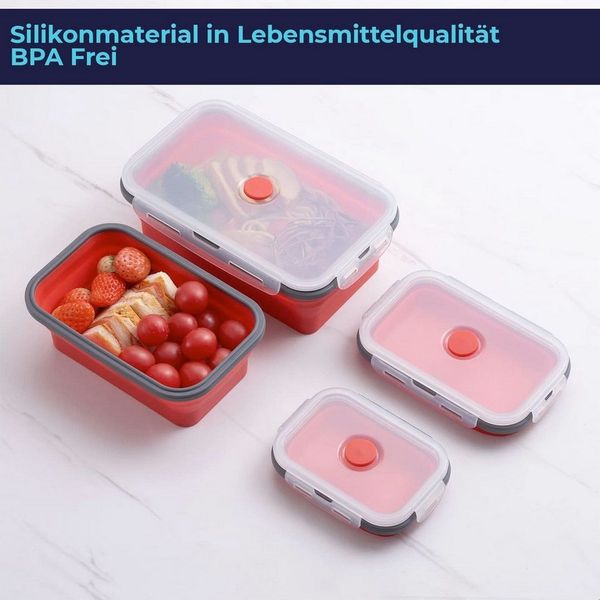 König Design Frischhaltedose Faltbar Brotdosen aus, Silikon, (4-tlg, Dosen), Gefrier Dosen Lebensmittel Vorrats Behälter