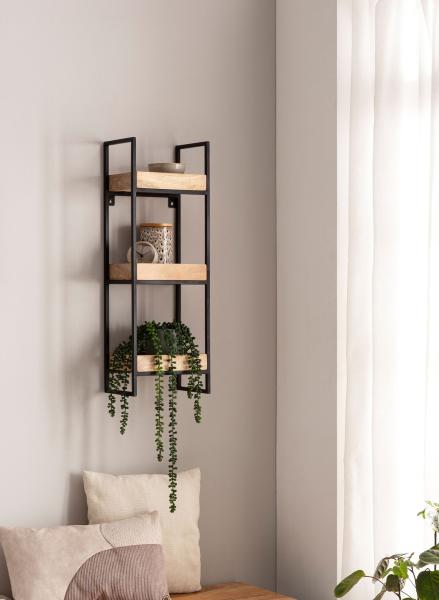 Wandregal 27x77x18 cm Massivholz Metall Hängeregal Regal Industrial Bild 3
